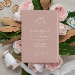 Modern Dusty Rose Calligraphy Monogram Wedding Inv Invitation