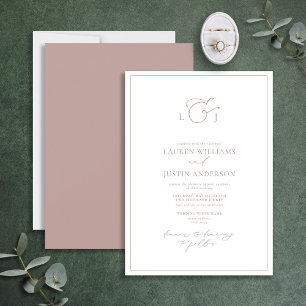 Modern Dusty Rose Calligraphy Monogram Wedding Invitation