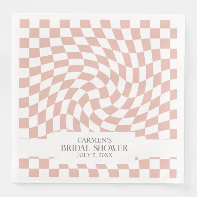 Modern Dusty Rose Checked Bridal Shower Napkin (Front)
