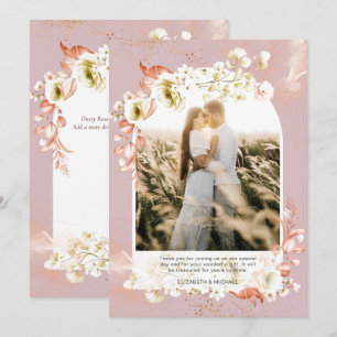 Modern Dusty Rose Coral Floral PHOTO THANK YOU