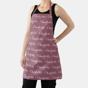 Modern dusty rose custom script name pattern apron