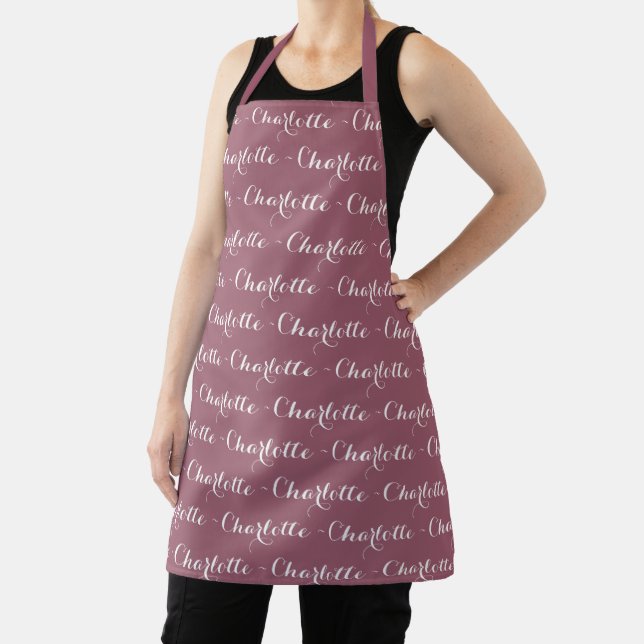 Modern dusty rose custom script name pattern apron (Insitu)