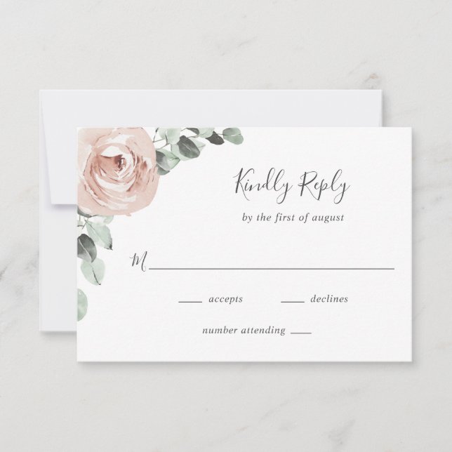 Modern Dusty Rose Floral Elegant Wedding RSVP Card (Front)