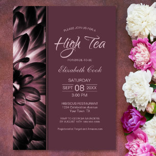 Modern Dusty Rose Floral High Tea Bridal Shower Invitation