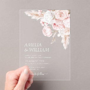 Modern dusty rose floral wedding acrylic invitations