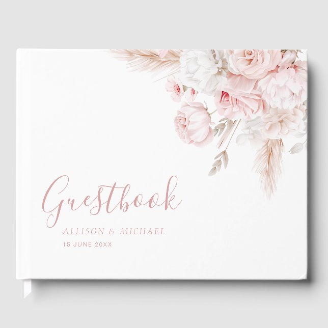 modern dusty rose floral wedding guestbook (Front)