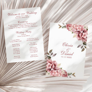 Modern Dusty Rose Hydrangea Wedding Program Programme