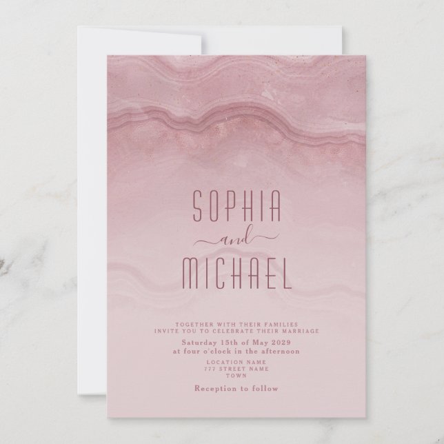 Modern Dusty Rose Marble Wedding Invitation (Front)