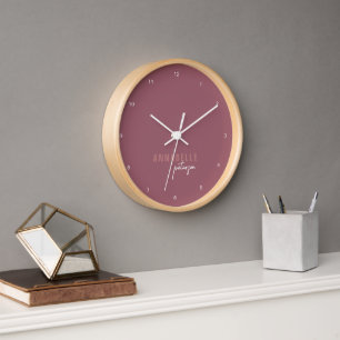 Modern Dusty Rose Minimal Script Personalised Clock