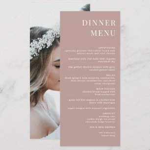 Modern Dusty Rose Minimalist Photo Dinner Menu