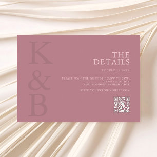 Modern Dusty Rose Monogram Minimalist Wedding Enclosure Card