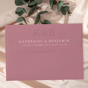 Modern Dusty Rose Monogram Minimalist Wedding Envelope