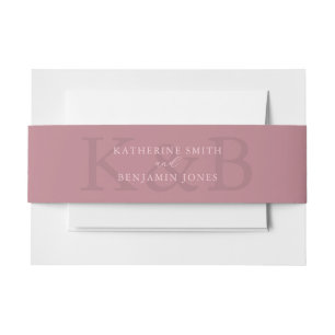 Modern Dusty Rose Monogram Minimalist Wedding Invitation Belly Band
