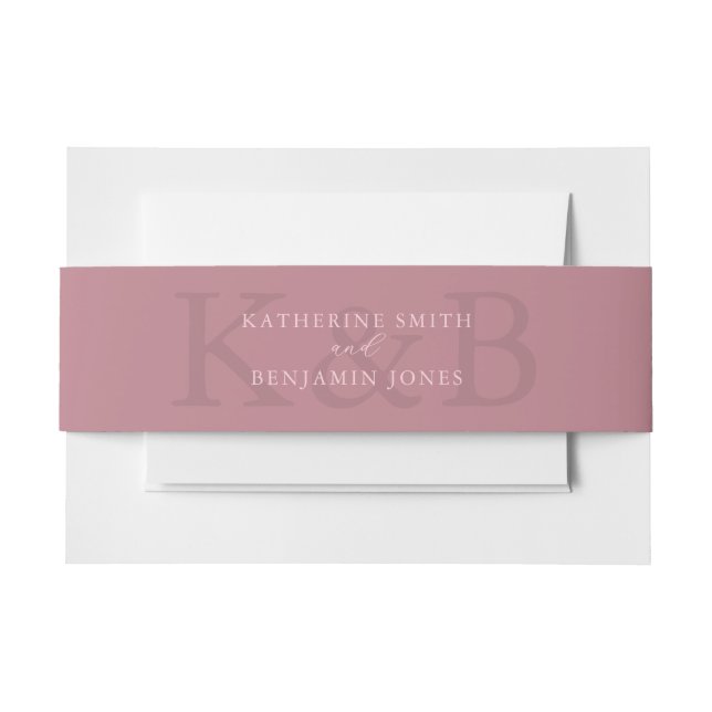 Modern Dusty Rose Monogram Minimalist Wedding Invitation Belly Band (Front Example)