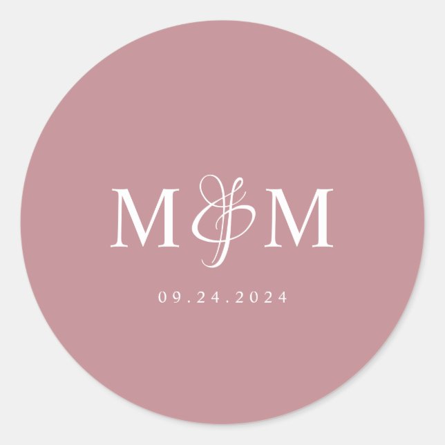 Modern Dusty Rose Monogram Wedding Envelope Seal (Front)
