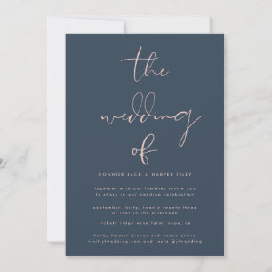 Modern Dusty Rose Navy Blue Wedding Invitation