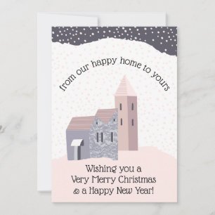 Modern Dusty Rose Our House to Yours Holiday Card