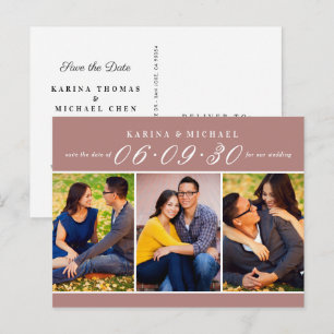 Modern Dusty Rose Photo Collage Save the Date Announcement Postcard