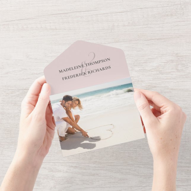 Modern Dusty Rose Photo Minimalist QR Code RSVP  All In One Invitation (Opening)