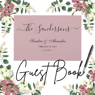 Modern Dusty Rose Pink Black Script Wedding Guest Book