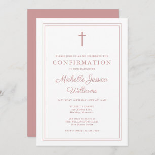 Modern Dusty Rose Pink Border Confirmation Invitation