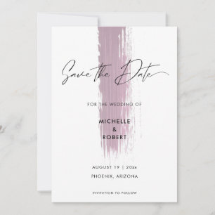 Modern Dusty Rose Pink Brush Stroke Save the Date 