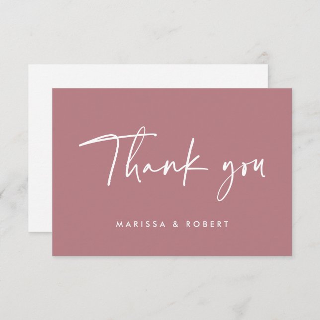 Modern Dusty Rose Pink Handwritten Script Wedding Thank You Card (Front/Back)