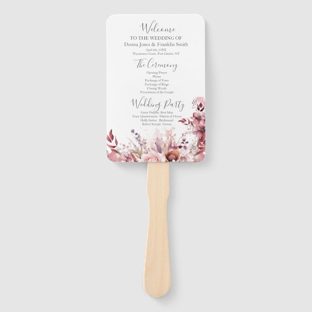 Modern Dusty Rose Pink Wedding Program Hand Fan (Front)