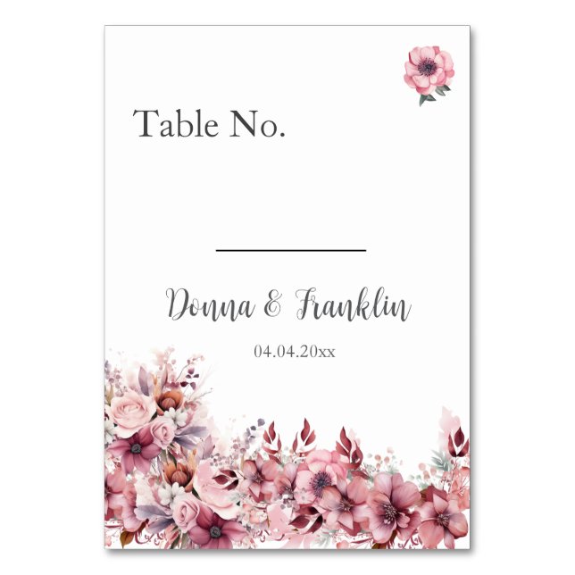 Modern Dusty Rose Pink Wedding Table Number (Front)