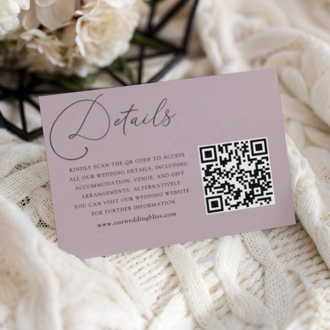 Modern Dusty Rose QR Code Wedding Details Enclosure Card (Creator Uploaded)