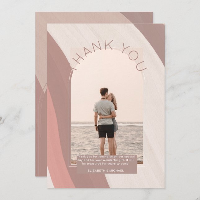 Modern Dusty Rose Sand Striped PHOTO THANK YOU (Front/Back)