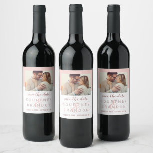 Modern Dusty Rose Save the Date Photo Wine Label