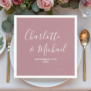 Modern Dusty Rose Script Minimalist Wedding Napkin