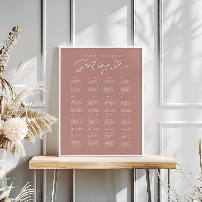 Modern Dusty Rose Script Wedding Seating Chart  (Creator Uploaded)