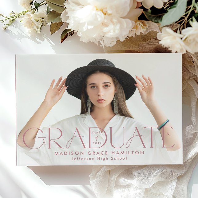 Modern Dusty Rose Typography 2 Photo Graduation Guest Book (Creator Uploaded)