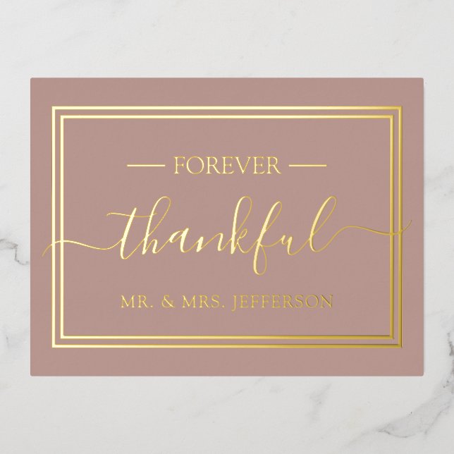Modern Dusty Rose Wedding Mr. & Mrs. Thank You Foil Invitation Postcard (Front)