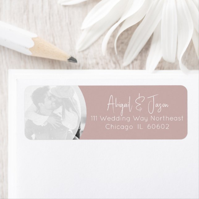 Modern Dusty Rose Wedding Photo Return Address (Insitu)