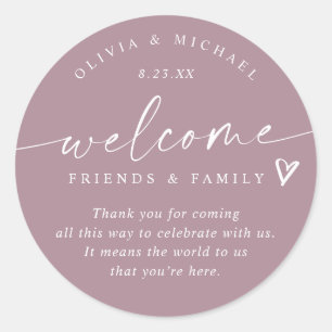 Modern Dusty Rose Wedding Welcome Hotel Bag Classic Round Sticker