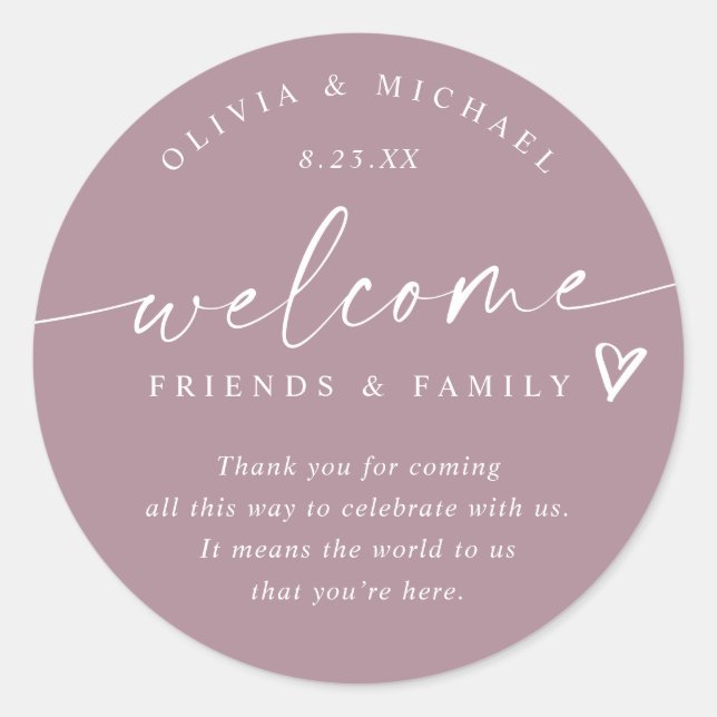 Modern Dusty Rose Wedding Welcome Hotel Bag Classic Round Sticker (Front)