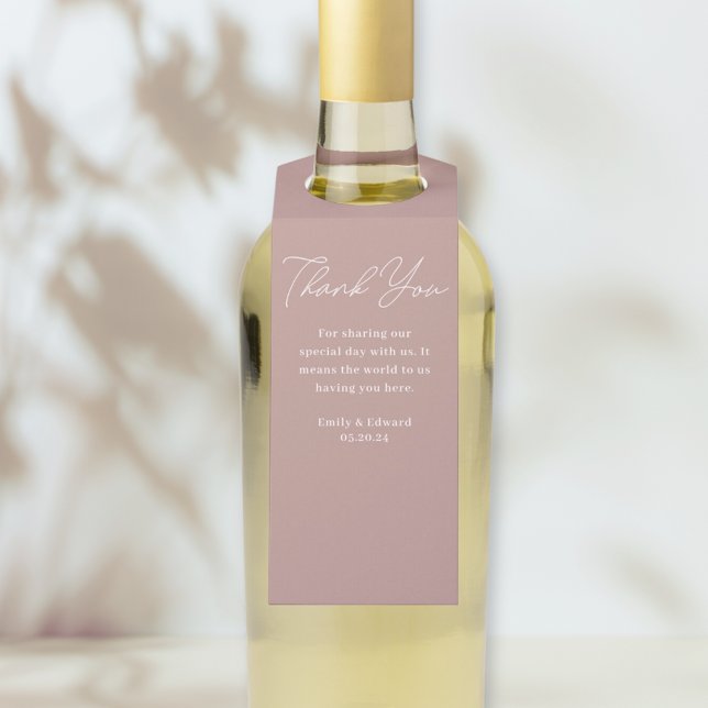 Modern Dusty Rose Wedding Wine Bottle Tag (Creator Uploaded)