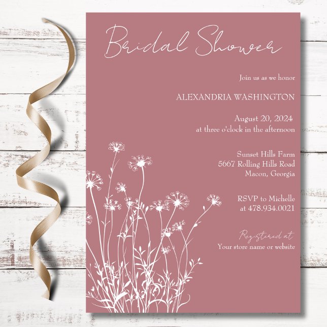 Modern Dusty Rose & White Wildflower Bridal Shower Invitation (Creator Uploaded)
