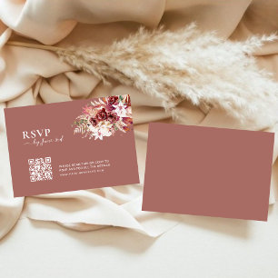 Modern Dusty Rosewood & Blush QR Code Wedding RSVP Card