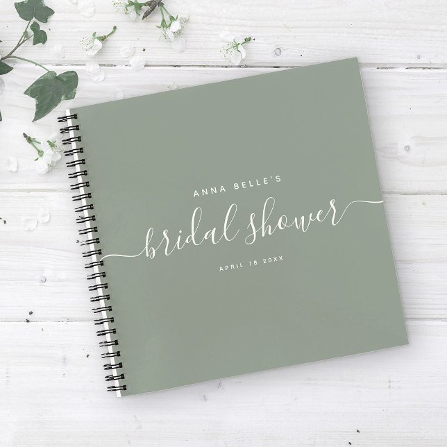 Modern Dusty Sage Chic Script Bridal Shower Guest Notebook (Creator Uploaded)