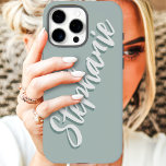 Modern Dusty Sage Minimal Script Name iPhone 16 Pro Max Case<br><div class="desc">Embrace modern minimalism with this sleek Dusty Sage Minimalist Script Name iPhone 16 Pro Max Case. This chic design features your name elegantly displayed in a flowing script against a dusty sage green backdrop, creating a look that's both understated and personalised. Perfect for those who appreciate clean lines, simple sophistication,...</div>