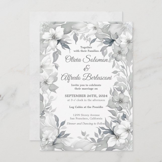 Modern Dusty silver elegant style Wedding Invite (Front/Back)