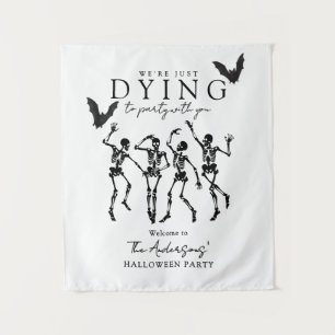 Modern Dying To Party Skeletons Halloween Party Tapestry