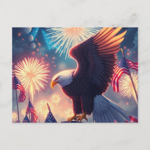 Modern Eagle and Fireworks AMERICA 4th July Holiday Postcard