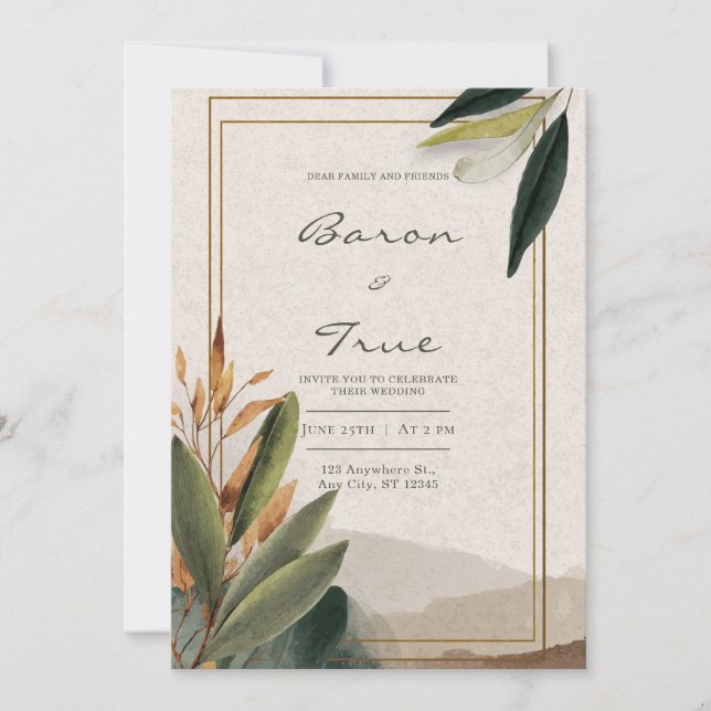 Modern Earth Tone Botanical Minimalist Wedding Invitation (Front)