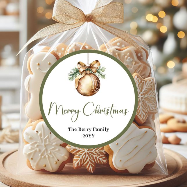 Modern Earth Tone Christmas Personalized Name  Classic Round Sticker (Modern Earth Tone Christmas Personalized Name Stickers)