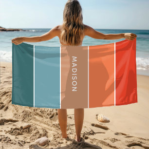 Modern Earth Tone Colorblock Personalised Name Beach Towel